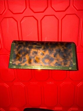 Tortoiseshell Pattern Rectangular Clutch with Gold Trim Tory Burch